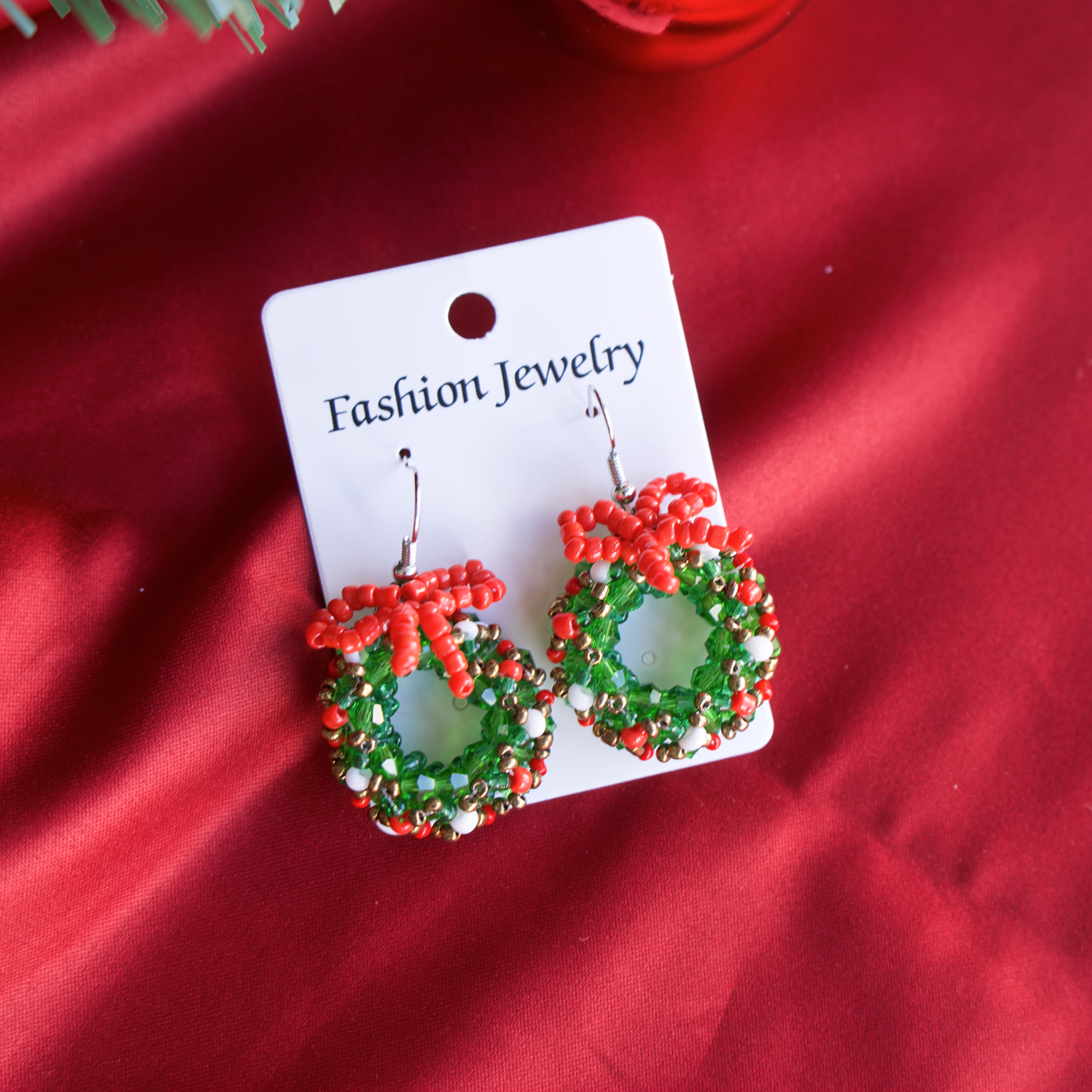 Women's Bohemian Red & Green Beaded Drop Earrings